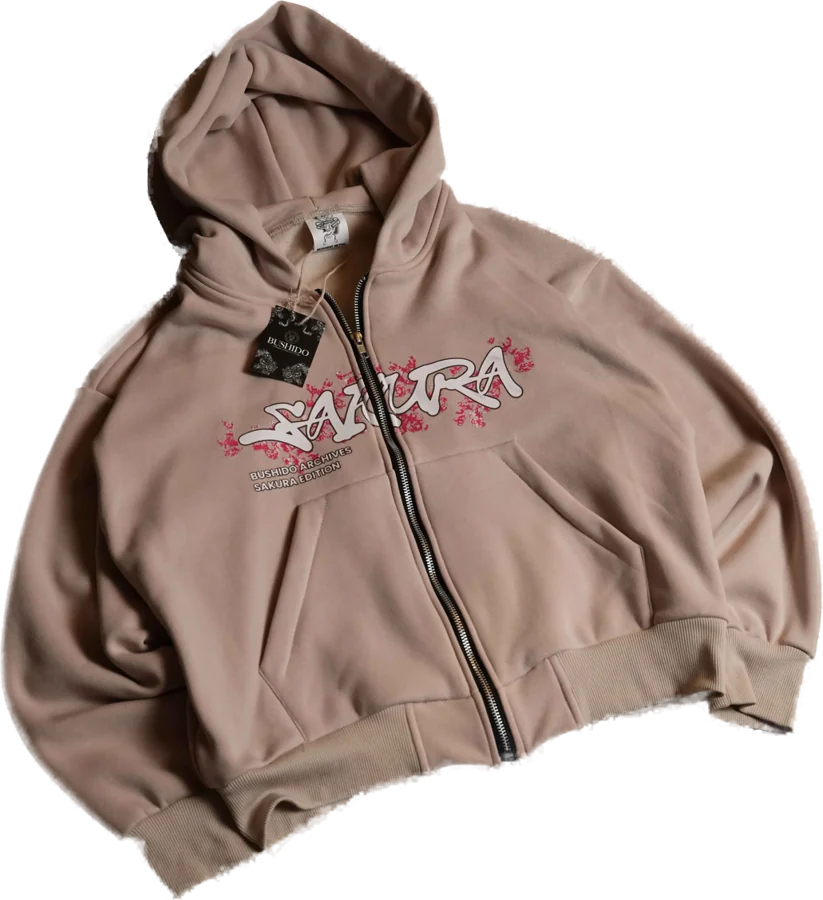 Sakura Zip-up Hoodie -beige