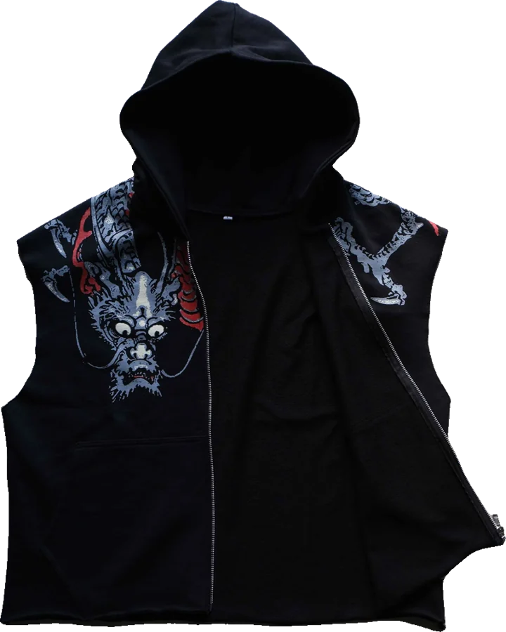 Dragon Hooded Sleeveless Zip-up Vest